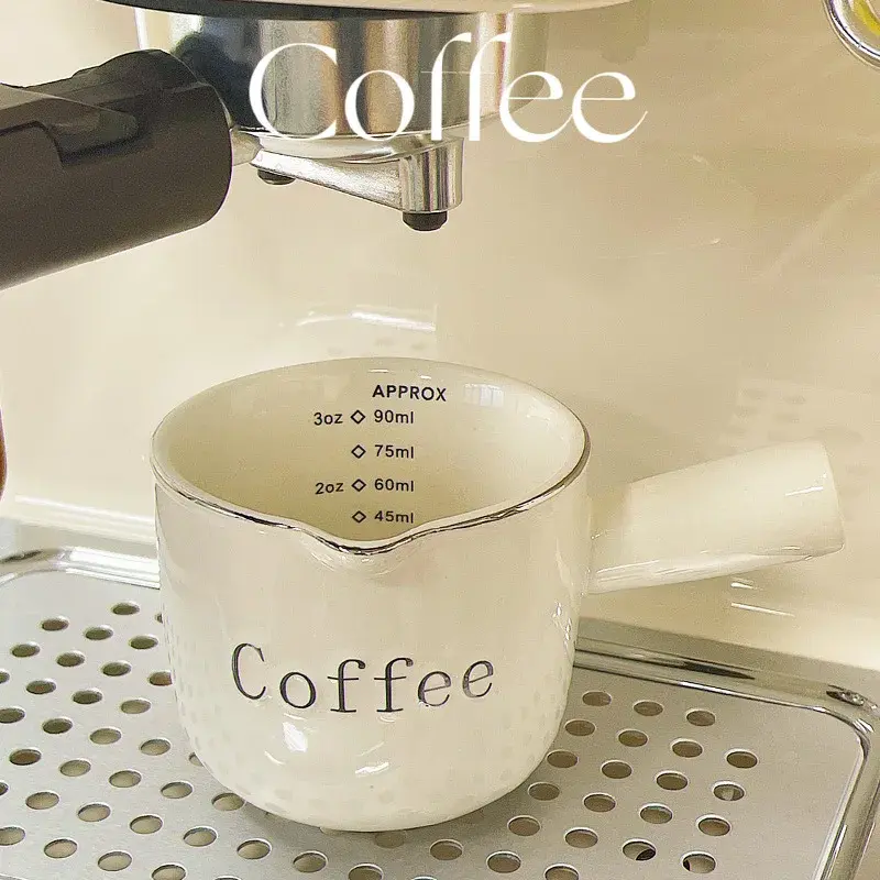 3oz/90ml High Color Value Espresso Cup with Scale High-grade Fine Ceramic Coffee Measuring Cup Extraction Cup Small Milk Cup
