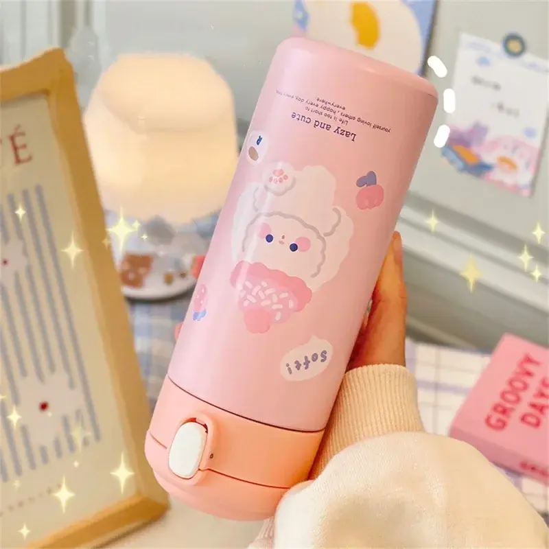 380ml Stainless Steel Thermos Vacuum Flask Creative Straw Cup Cute Thermal Insulation Water Bottle Practical Gift About