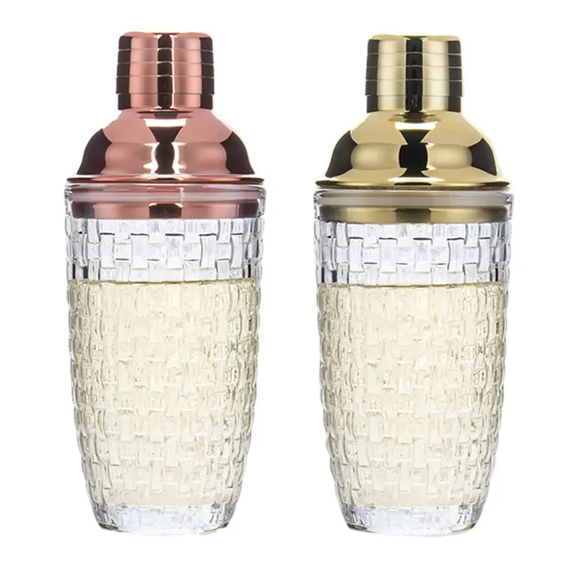 Simple Cocktail Shaker Glass Stainless Steel Lid Filter Braided/Pineapple Pattern Mixing Glass Cocktail Shaker Glass Bar Tools