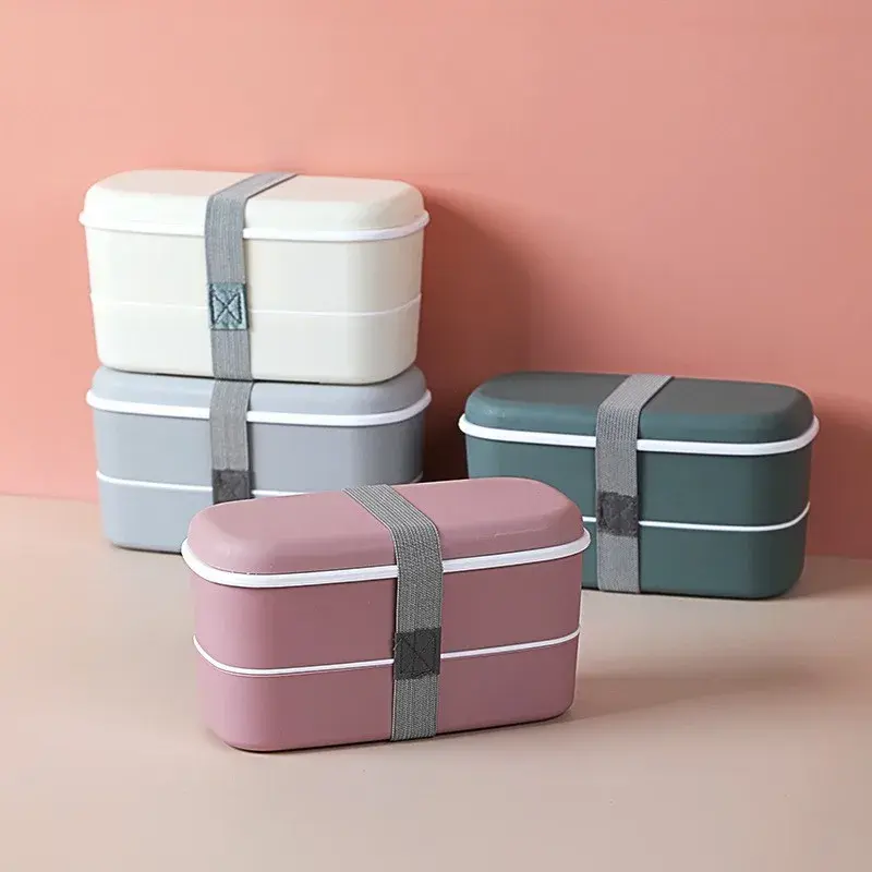 Bento Box Double-layer Portable Plastic Lunch Box Plastic School Office Food Container Food Refrigerator Crisper with Chopsticks