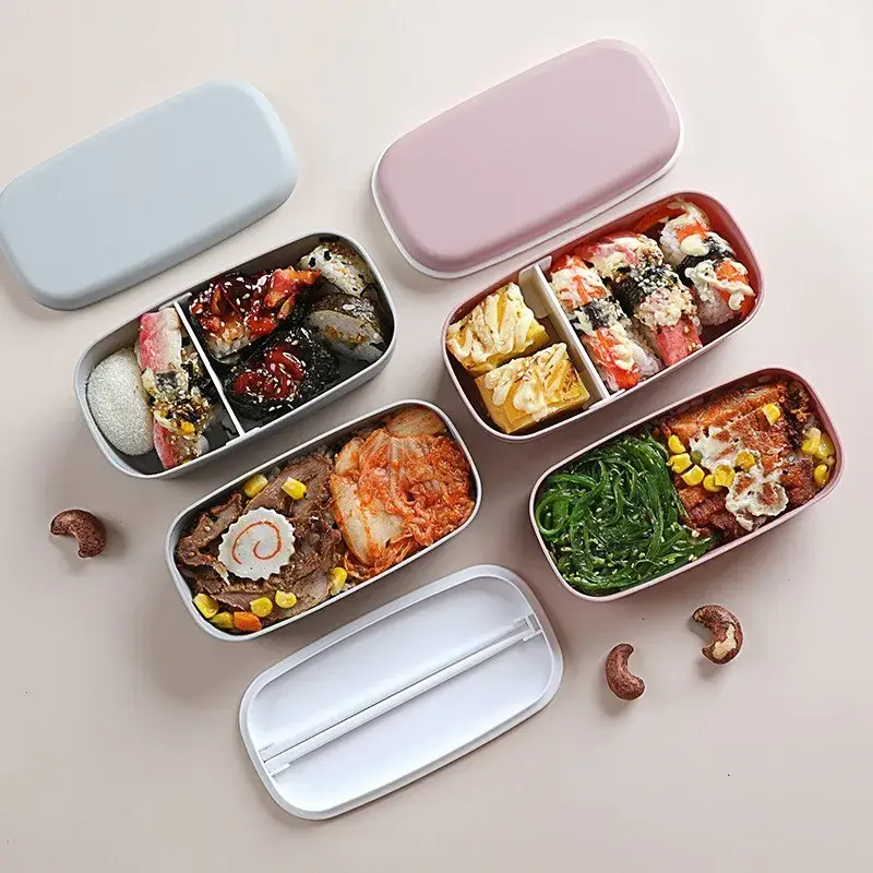 Bento Box Double-layer Portable Plastic Lunch Box Plastic School Office Food Container Food Refrigerator Crisper with Chopsticks