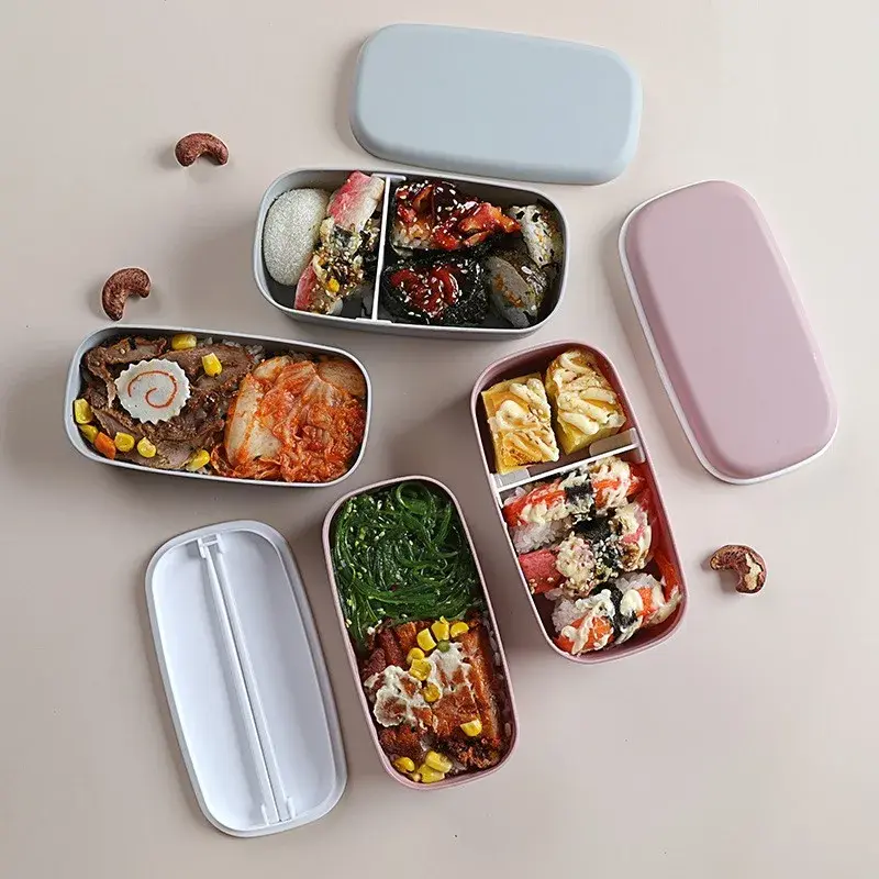 Bento Box Double-layer Portable Plastic Lunch Box Plastic School Office Food Container Food Refrigerator Crisper with Chopsticks