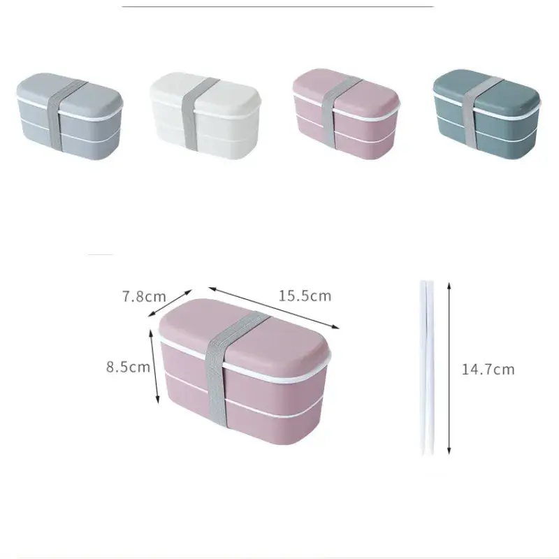 Bento Box Double-layer Portable Plastic Lunch Box Plastic School Office Food Container Food Refrigerator Crisper with Chopsticks