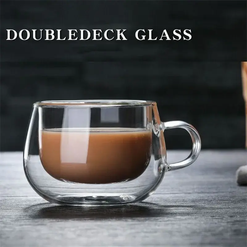 120/250/350ml Heat Resistant High Borosilicate Glass Cup Double Wall Glass Coffee Milk Beer Cups with Handle Kitchen Tools Gifts