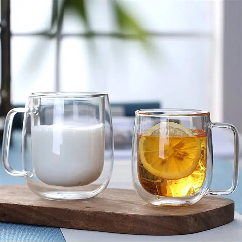 120/250/350ml Heat Resistant High Borosilicate Glass Cup Double Wall Glass Coffee Milk Beer Cups with Handle Kitchen Tools Gifts
