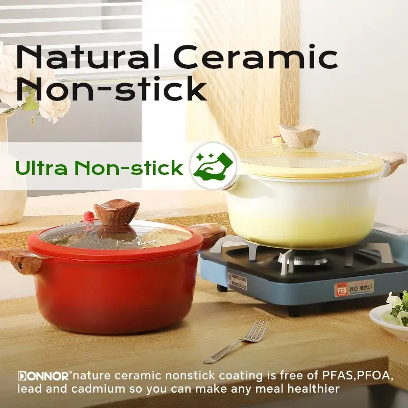 DONNOR Soup Pot Non-Stick Saucepan Household Double Ear Souppot Hotpot Cookware with Lid Cooking Pots Home Kitchen Accessories