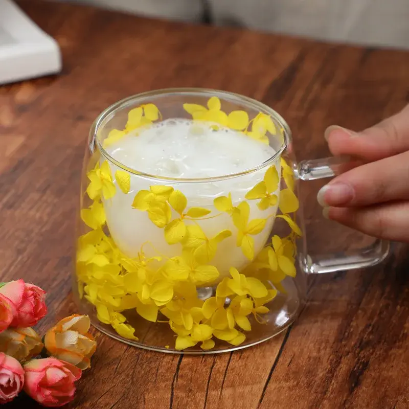 Double Layer Mug Transparent Glass Coffee Cup with Handle High Temperature Resistance Milk Mugs Afternoon Tea Cups Creative Gift