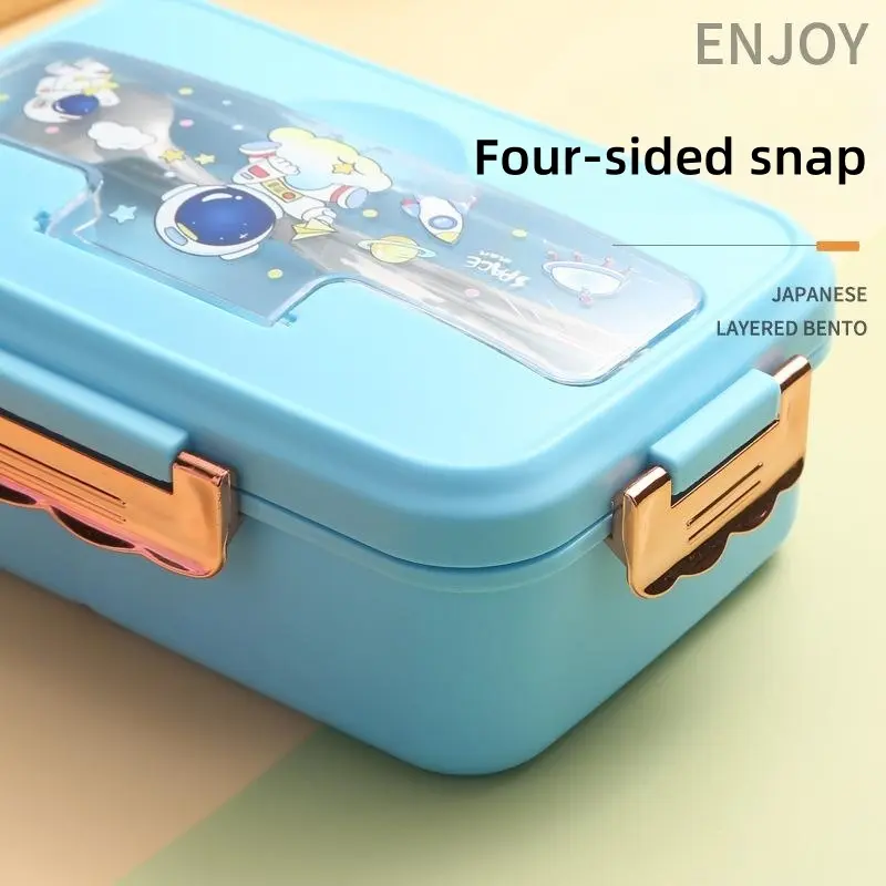 Lunch Box Cartoon Pattern Student Bento Box with Cutlery 3 Grid Office Worker Household Crisper Microwave Oven Heating Tableware