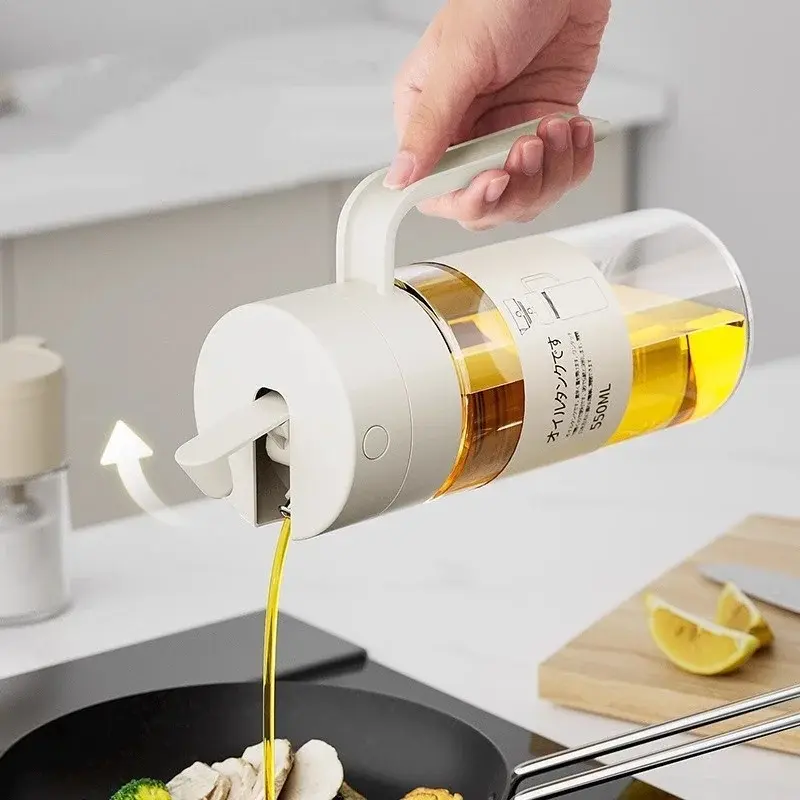 550ml Kitchen Oil Bottle Automatic Opening Closing Leak-proof Glass Oil Pot Home Kitchen Non-hanging Liquid Oil Seasoning Bottle