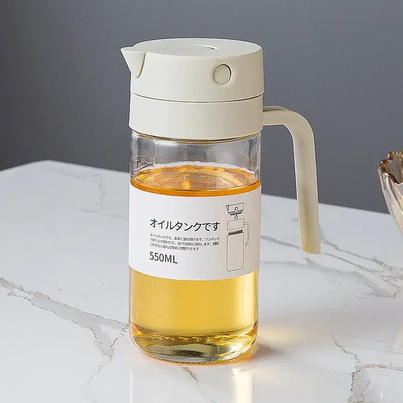 550ml Kitchen Oil Bottle Automatic Opening Closing Leak-proof Glass Oil Pot Home Kitchen Non-hanging Liquid Oil Seasoning Bottle