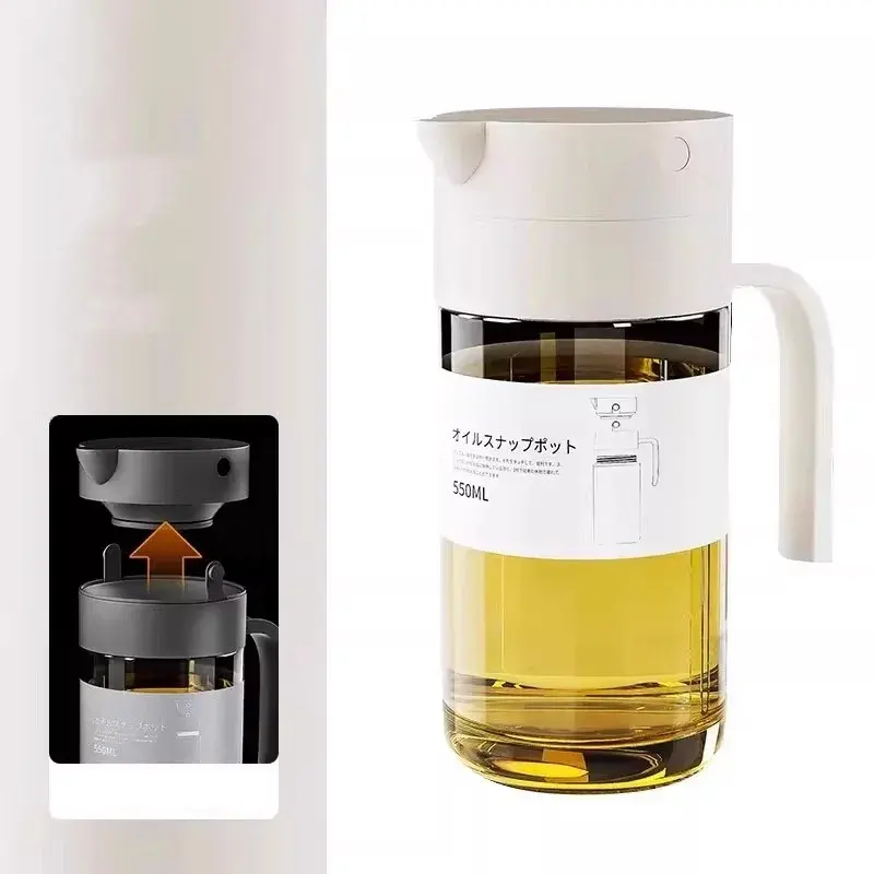 550ml Kitchen Oil Bottle Automatic Opening Closing Leak-proof Glass Oil Pot Home Kitchen Non-hanging Liquid Oil Seasoning Bottle