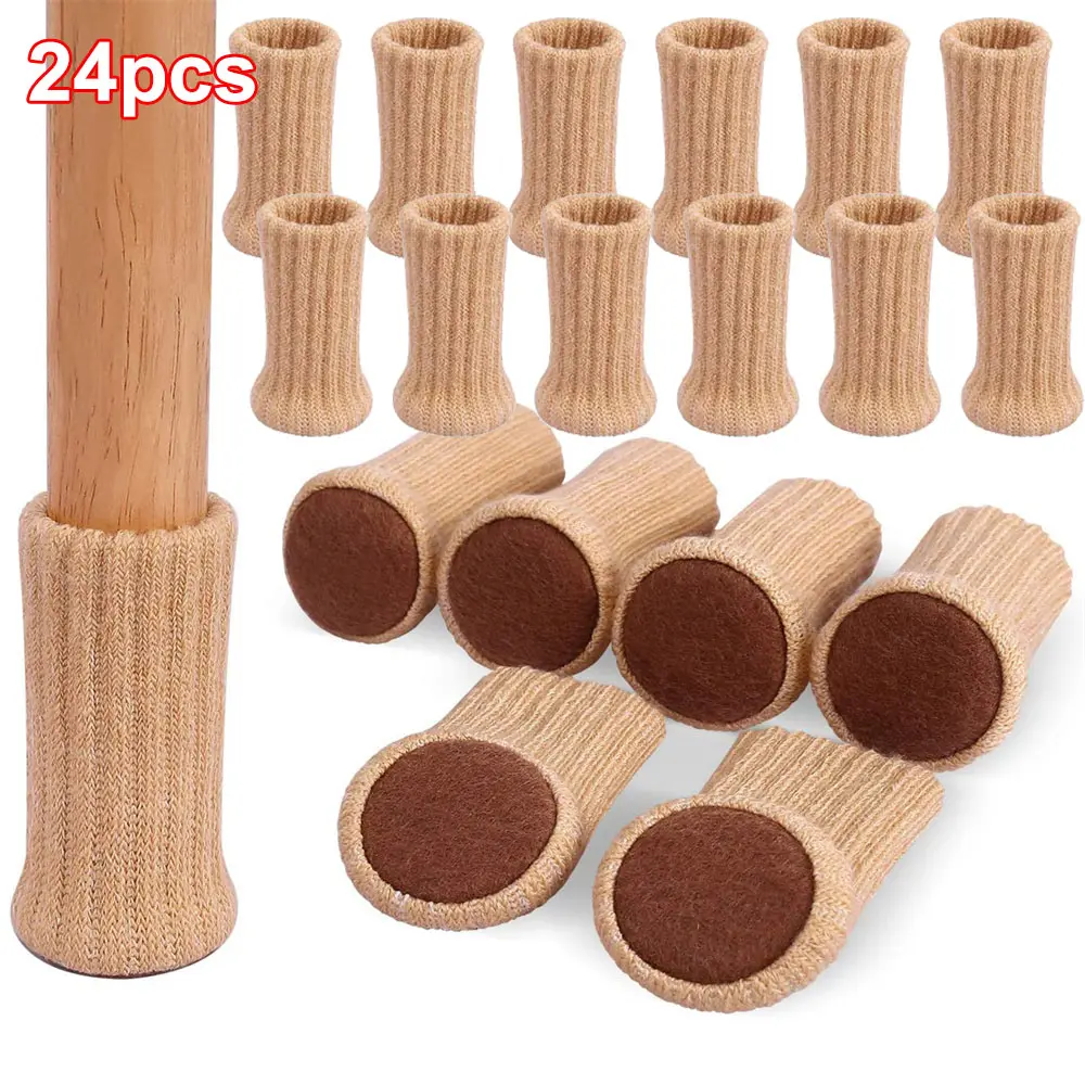 24Pcs Knitted Silent Furniture Legs Socks High Elastic Feet Socks Floor Protectors with Anti-Slip Pads Thick Chair Feet Covers