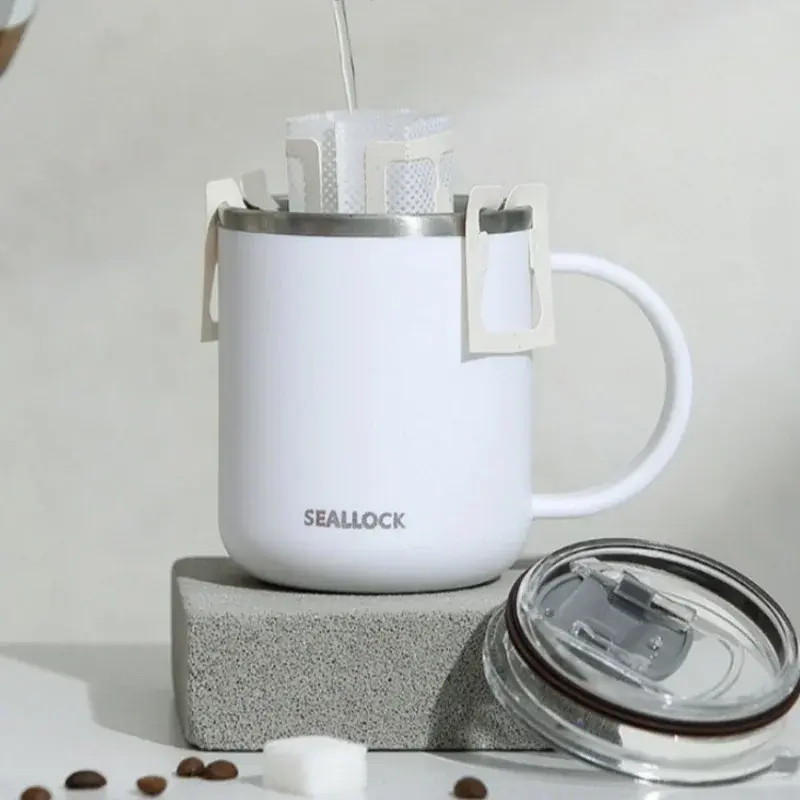 450ml Water Cup Stainless Steel Liner Double Layers Coffee Milk Cups with Plastic Lid Portable Home Office Drinking Tools Gifts