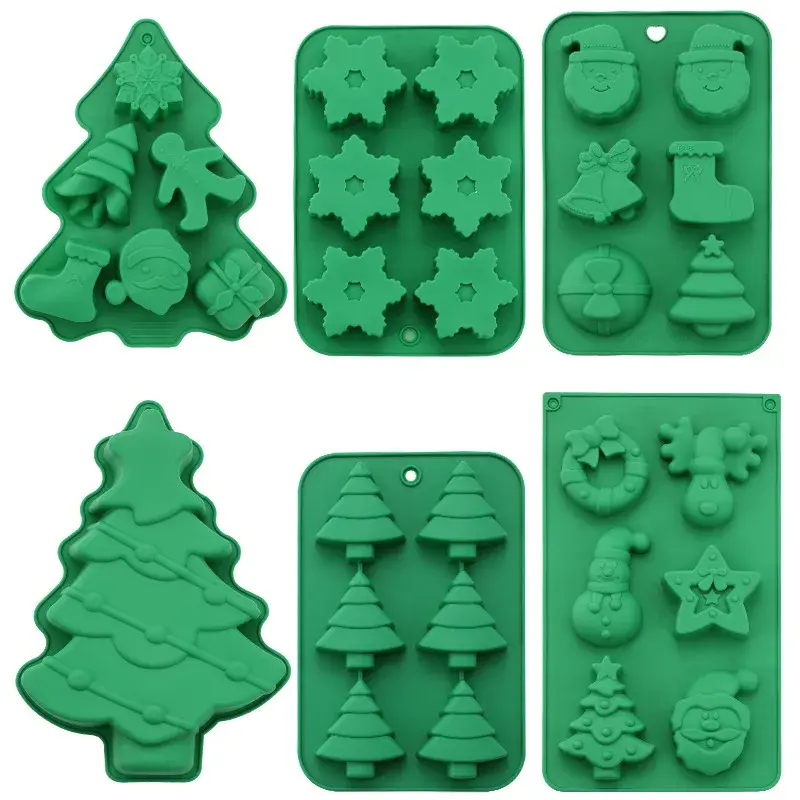 Christmas Chocolate Mold Snowflake Christmas Tree Stars Elk Snowman Shape Silicone Molds Biscuits Candy Soap Mould Baking Tools