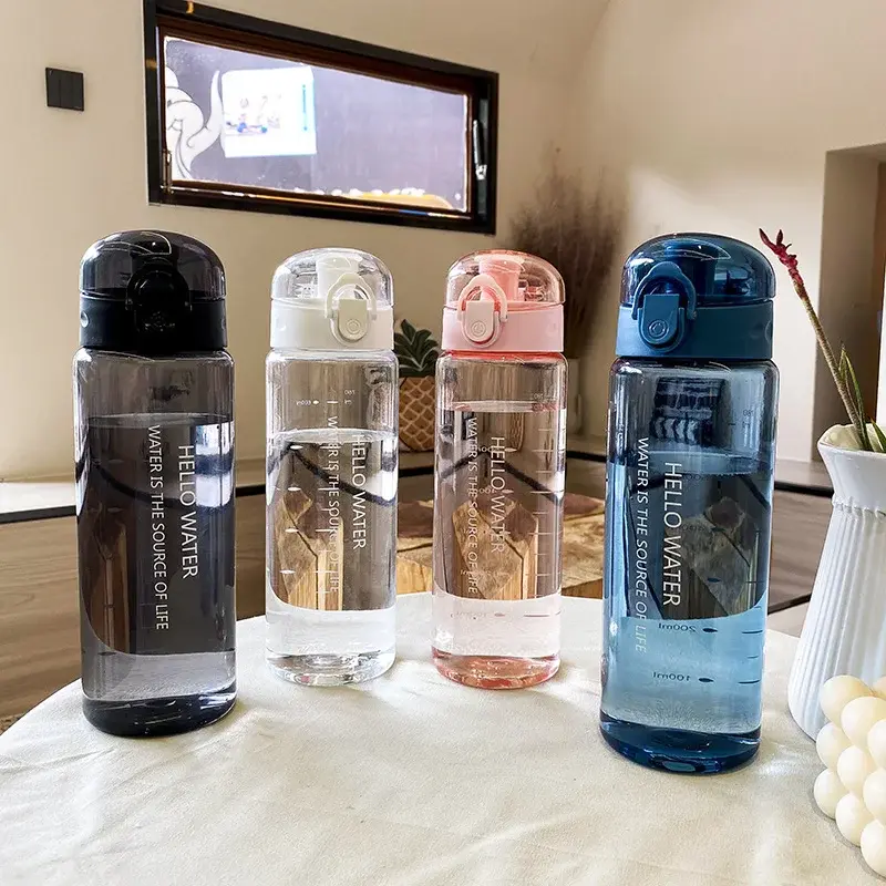 Sports Water Bottle with Bounce Cover Leak Proof Plastic Drinking Bottle Portable Gym Travel Climbing Drinkware Cold Drink Cup