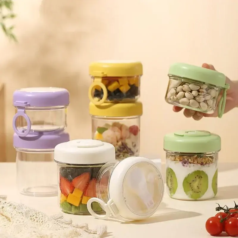 1/2 Layers Salad Cup Portable Fruit Yogurt Breakfast Cups Overnight Oats Bowls Fitness Fat-Reduced Food Container with Spoon