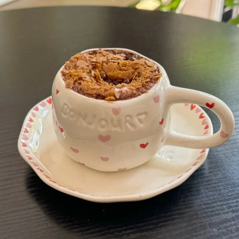 Cute Coffee Cup and Saucer Hand-painted Flower Love Heart Pattern Ceramic Cups Afternoon Tea Mug Home Office Water Cups Gifts