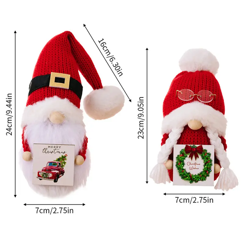 Hairball Knitted Hat Doll Creative Christmas Fur Ball Knitted Hat Wooden Plaque Rudolph Doll Dwarf New Year Decor Xmas Ornament