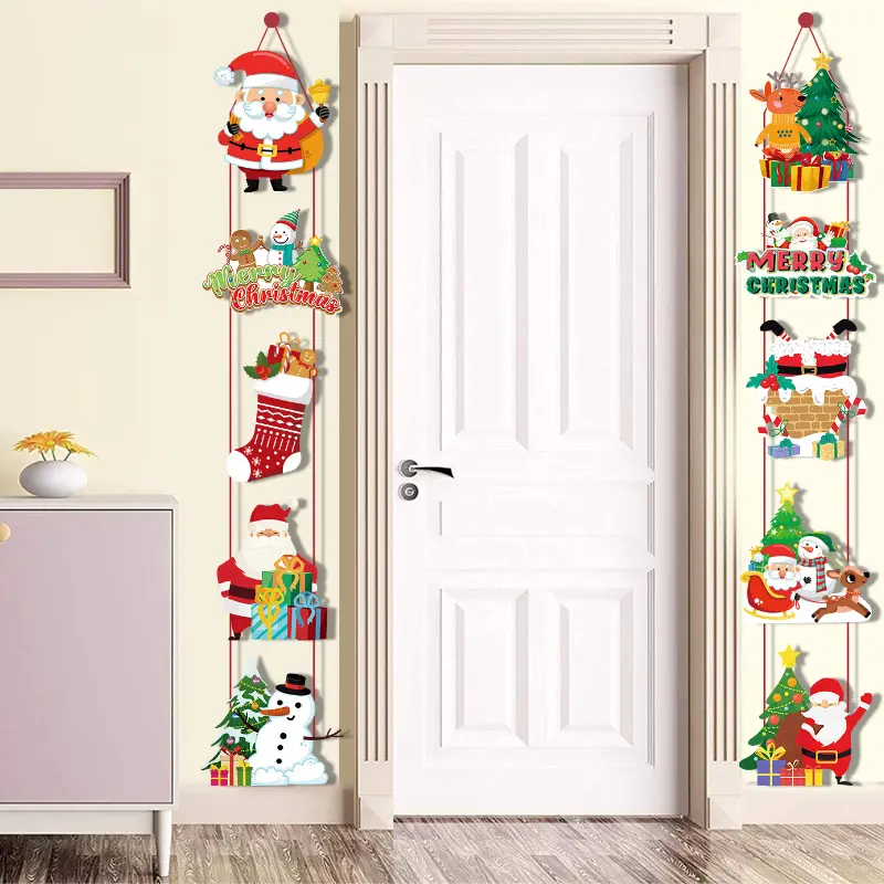 Christmas Door Hanging Banner Santa Claus Snowman Elf Couplet Xmas New Year Party Yard Front Door Ornament Xmas Gift Home Decor