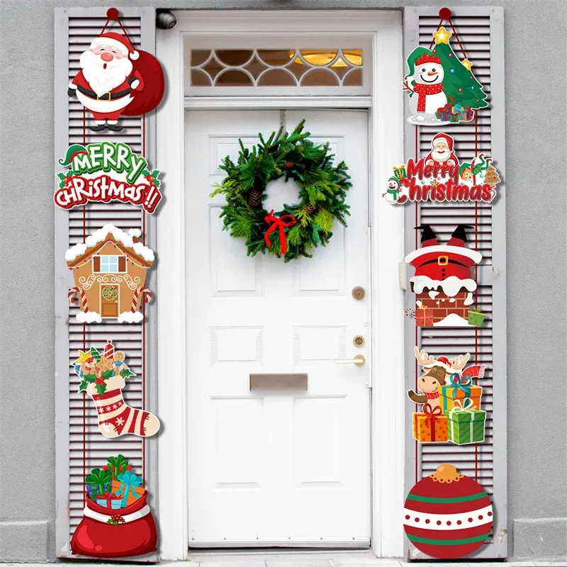 Christmas Door Hanging Banner Santa Claus Snowman Elf Couplet Xmas New Year Party Yard Front Door Ornament Xmas Gift Home Decor