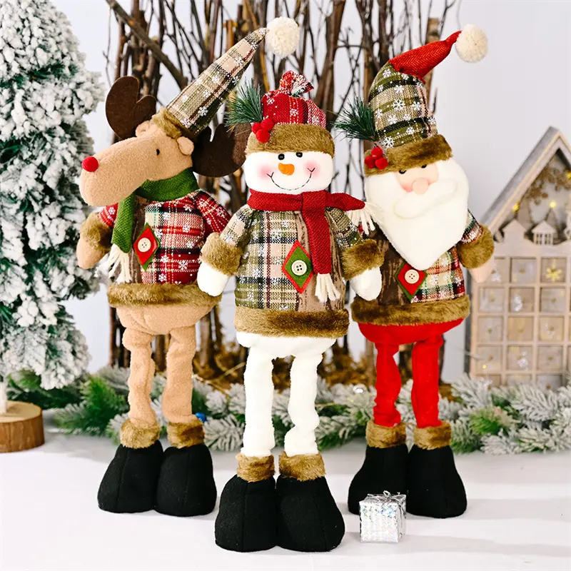 Christmas Doll Ornaments Santa Claus Snowman Elk Standing Doll Adjustable Flexible Home Hotel Shopping Mall Decor Xmas Gift