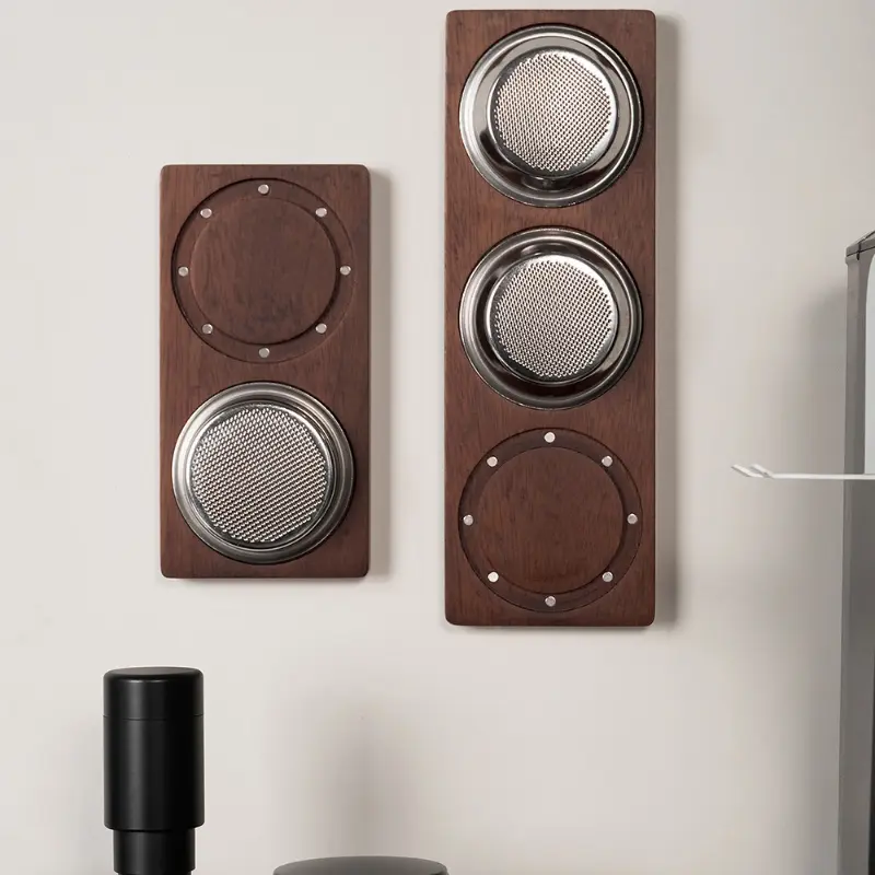 51/53/58mm Universal Magnetic Wall-mounted Powder Bowl Storage Board Coffee Filter Bowl Storage Rack Solid Wood Storage Seat