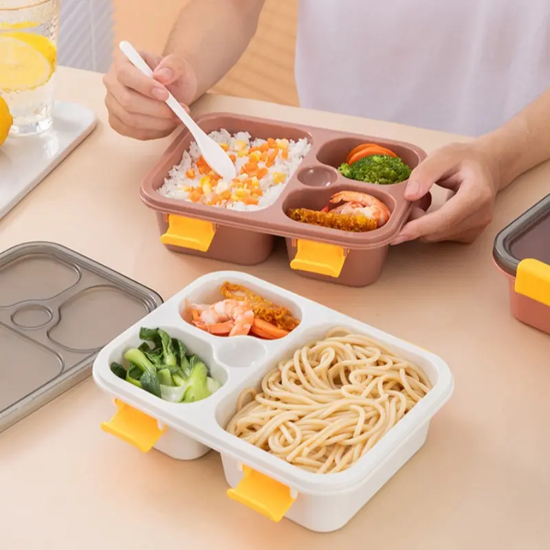 Nordic Lunch Box 3-grid Bento Box with Spoon Microwave Heated Lunch Box Student Office Worker Food Storage Container Tableware
