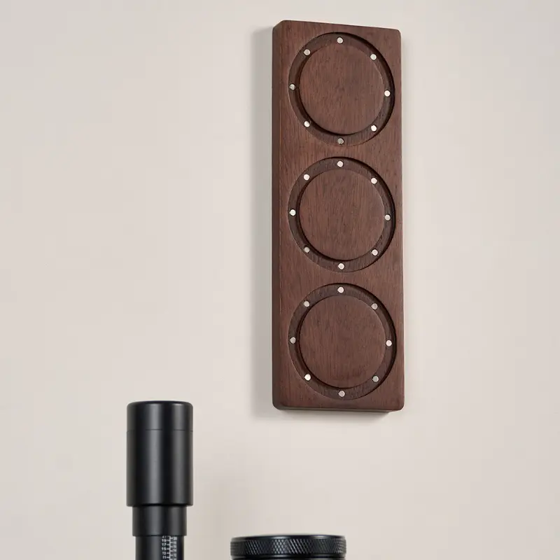 51/53/58mm Universal Magnetic Wall-mounted Powder Bowl Storage Board Coffee Filter Bowl Storage Rack Solid Wood Storage Seat