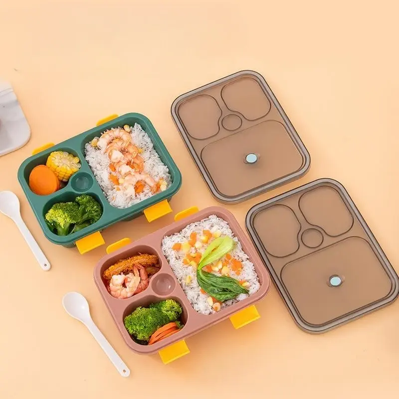 Nordic Lunch Box 3-grid Bento Box with Spoon Microwave Heated Lunch Box Student Office Worker Food Storage Container Tableware