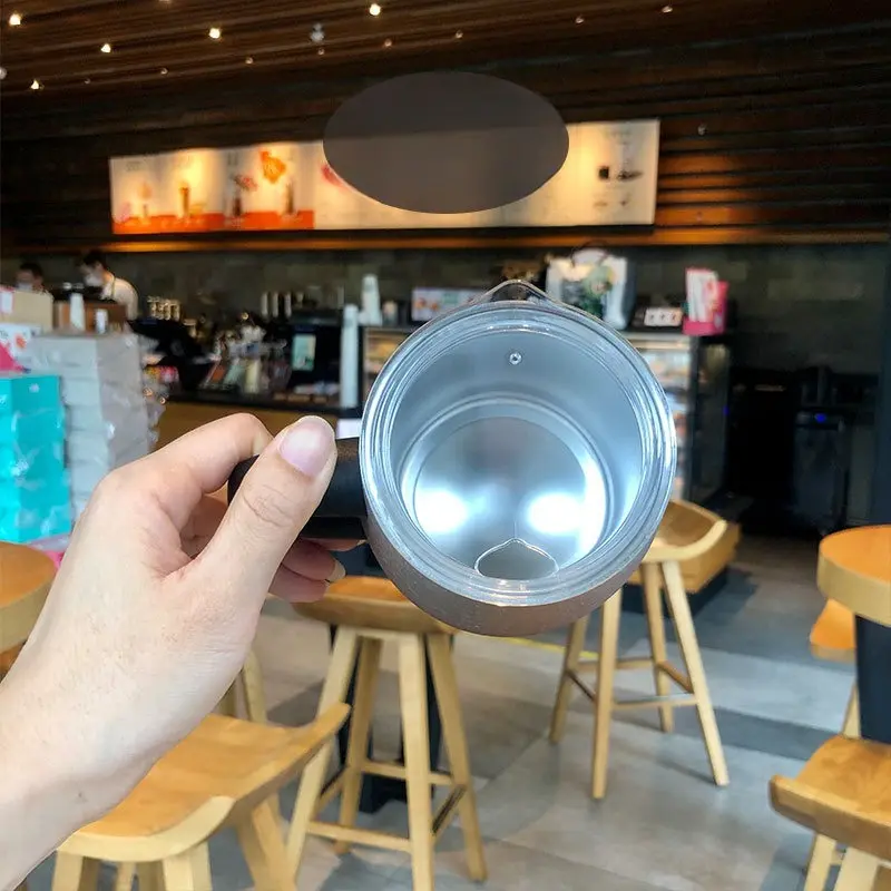 TYESO 473ml Stainless Steel Thermos Coffee Cup Big Belly Cup with Handle Transparent PP Lid Office Water Cup Mug Couple Gift