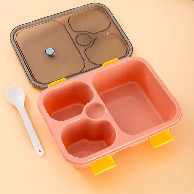 Nordic Lunch Box 3-grid Bento Box with Spoon Microwave Heated Lunch Box Student Office Worker Food Storage Container Tableware