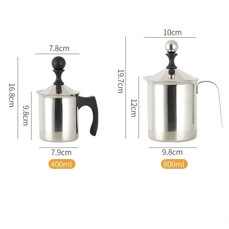 400/800ml Stainless Steel Milk Frother Cup Foam Machine Double Filter Screen Steel/Bakelite Handle Coffee Latte Milk Froth Cup