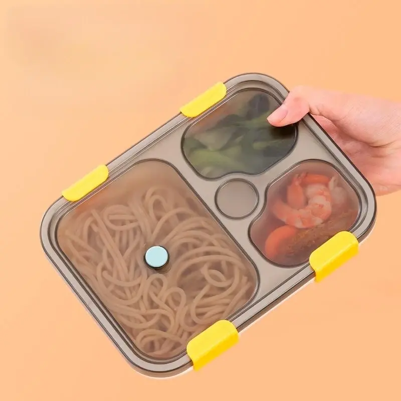 Nordic Lunch Box 3-grid Bento Box with Spoon Microwave Heated Lunch Box Student Office Worker Food Storage Container Tableware