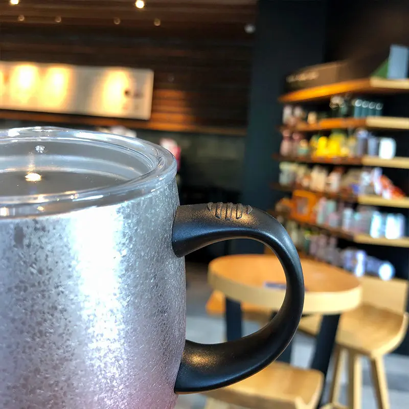 TYESO 473ml Stainless Steel Thermos Coffee Cup Big Belly Cup with Handle Transparent PP Lid Office Water Cup Mug Couple Gift