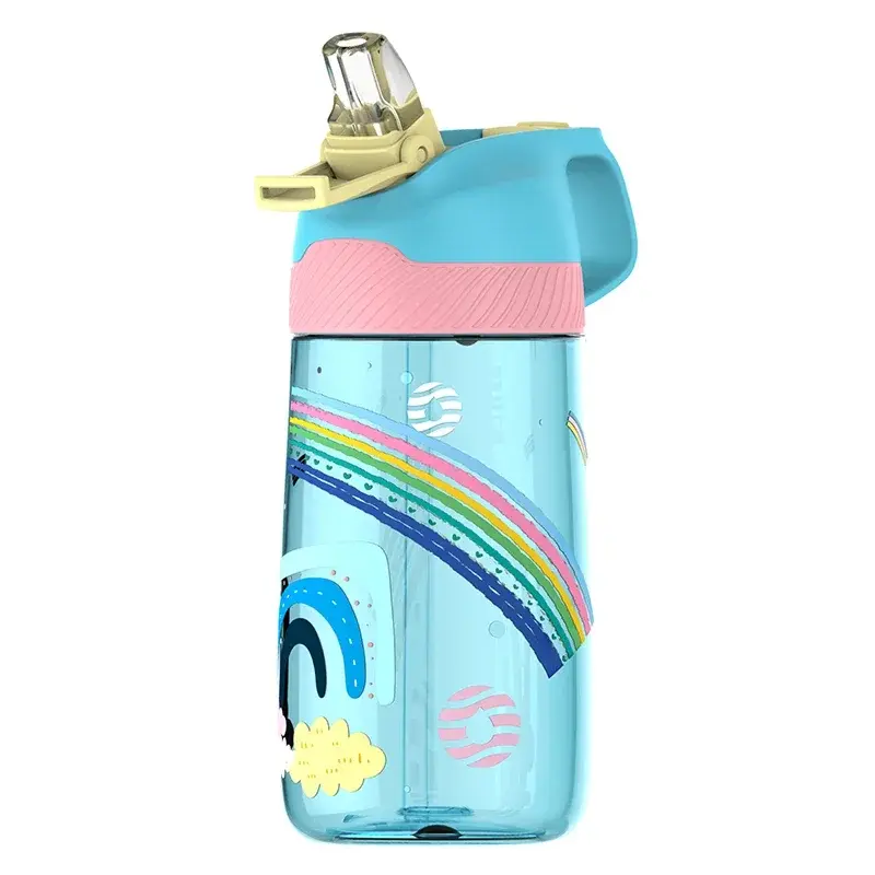 FEIJIAN Portable Kid Straw Water Cup with Cartoon Pattern Sippy Cup Children Plastic Bottle Outdoor Drink Cup Student Drinkware