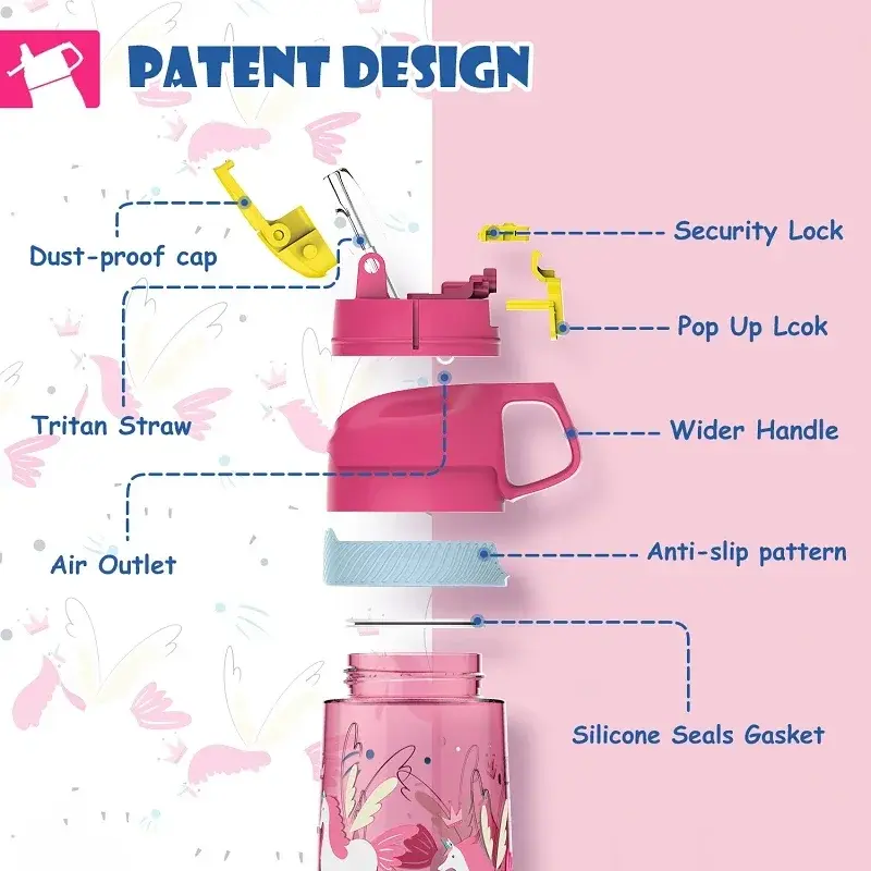 FEIJIAN Portable Kid Straw Water Cup with Cartoon Pattern Sippy Cup Children Plastic Bottle Outdoor Drink Cup Student Drinkware