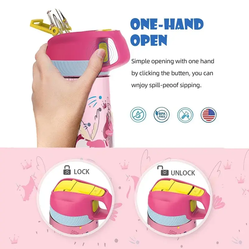 FEIJIAN Portable Kid Straw Water Cup with Cartoon Pattern Sippy Cup Children Plastic Bottle Outdoor Drink Cup Student Drinkware