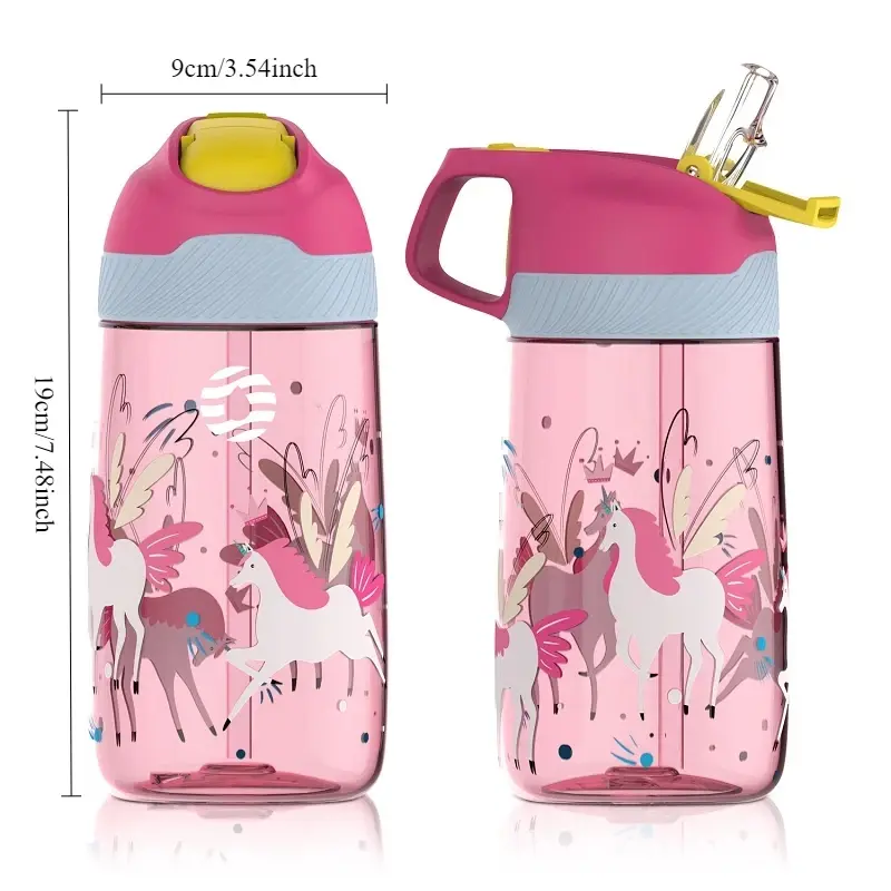FEIJIAN Portable Kid Straw Water Cup with Cartoon Pattern Sippy Cup Children Plastic Bottle Outdoor Drink Cup Student Drinkware