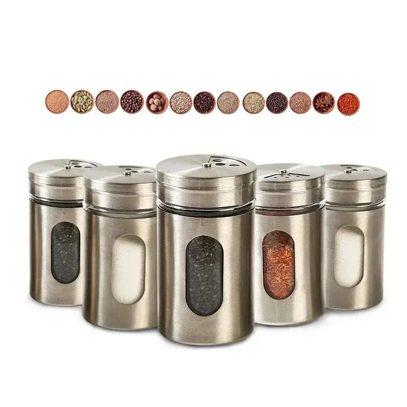Stainless Steel Spice Shaker Seasoning Pot Camping Barbecue Jars Seasoning Jar Salt Sugar Shaker Pepper Kitchen Rotating Gadget