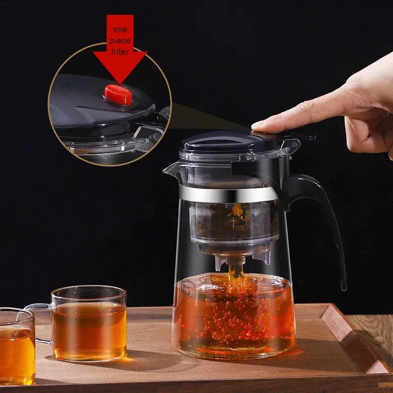 1Pcs Teapot Thickened Glass Heated Resistant Flower Tea Pot One-button Filtering Tea Separation Coffee Chrysanthemum Tea Kettle