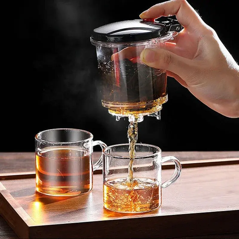 1Pcs Teapot Thickened Glass Heated Resistant Flower Tea Pot One-button Filtering Tea Separation Coffee Chrysanthemum Tea Kettle
