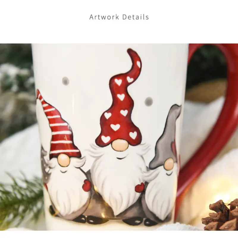550ml Christmas Ceramic Mug Cartoon Elk Embossed Pattern Large Capacity Goblet Breakfast Milk Drinking Cup Christmas Gifts