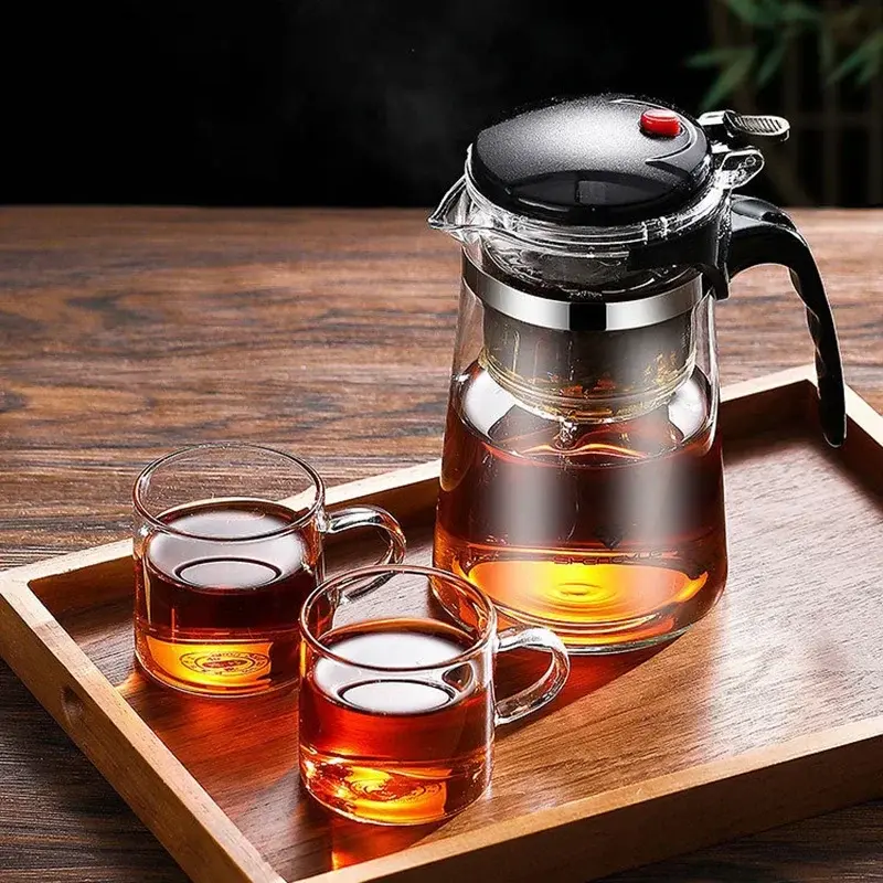 1Pcs Teapot Thickened Glass Heated Resistant Flower Tea Pot One-button Filtering Tea Separation Coffee Chrysanthemum Tea Kettle