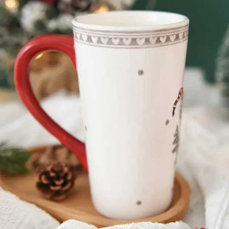 550ml Christmas Ceramic Mug Cartoon Elk Embossed Pattern Large Capacity Goblet Breakfast Milk Drinking Cup Christmas Gifts