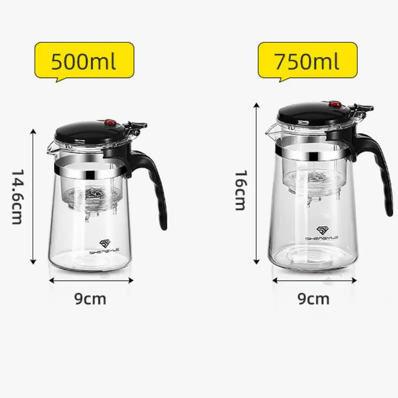 1Pcs Teapot Thickened Glass Heated Resistant Flower Tea Pot One-button Filtering Tea Separation Coffee Chrysanthemum Tea Kettle