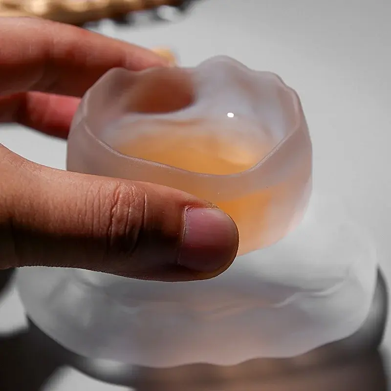 1pc  Simple Style Glass Cup Tasting Transparent/Frozen Tea Cups White Wine Cup Kongfu Master Teacup Tea Cup and Tea Mat 2 Style
