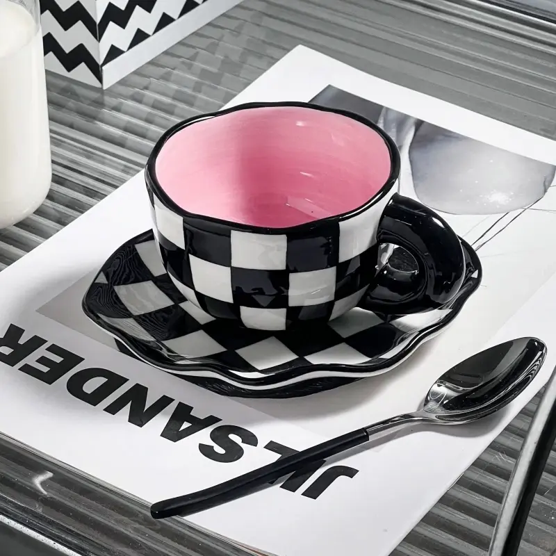 180ml Cute Hand-kneaded Ceramic Coffee Mug and Saucer Creative Hand-painted Afternoon Tea Cup with Saucer Girl's Scented Tea Cup