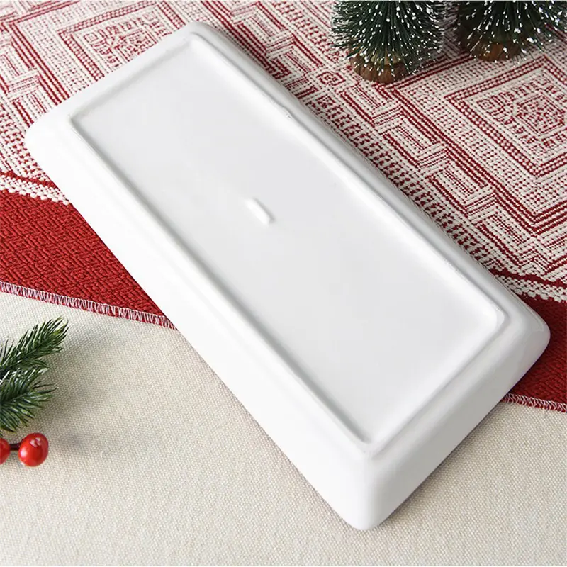 Christmas Ceramic Rectangular Plate Santa Relief Pattern Kitchen Household Tableware Shallow Plate Creative Western Steak Plate