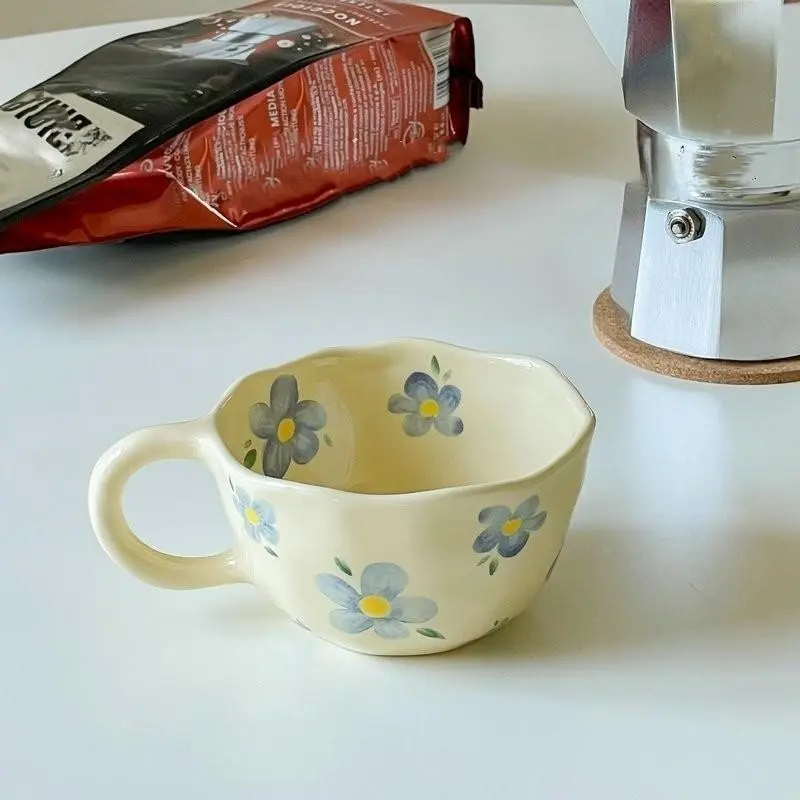 Ins Style Hand Kneading Special-Shaped Ceramic Coffee Cup Flower Creative Mug High Color Value Breakfast Cup Juice Cup Milk Cup