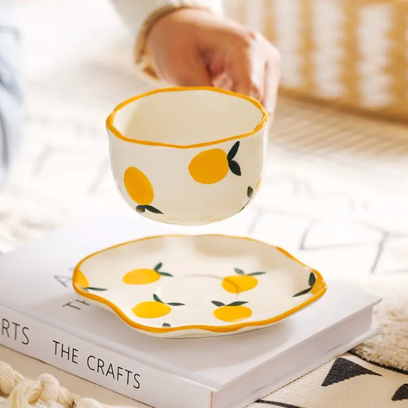 180ml Cute Hand-kneaded Ceramic Coffee Mug and Saucer Creative Hand-painted Afternoon Tea Cup with Saucer Girl's Scented Tea Cup